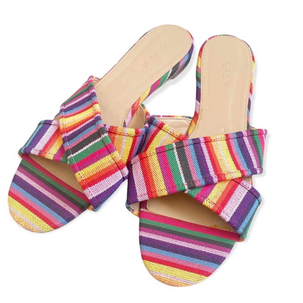 J Crew Rainbow Slides Slip On Criss Cross Strap Vibrant Summer Sandals Size 10
